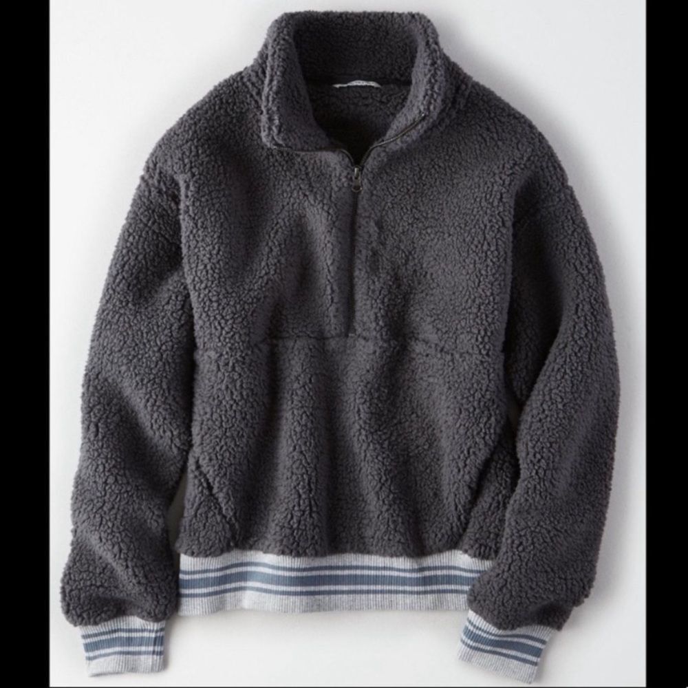 American Eagle Outfitter Grey Fuzzy Teddy Sherpa M - Picture 2 of 13